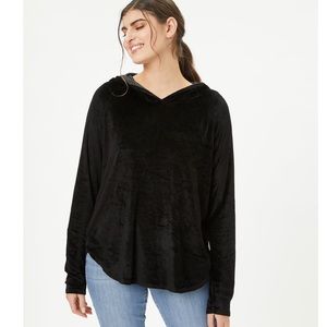 MICHAEL STARS Crushed Black Velvet Hoodie V-Neck Size XS Extra Small NEW